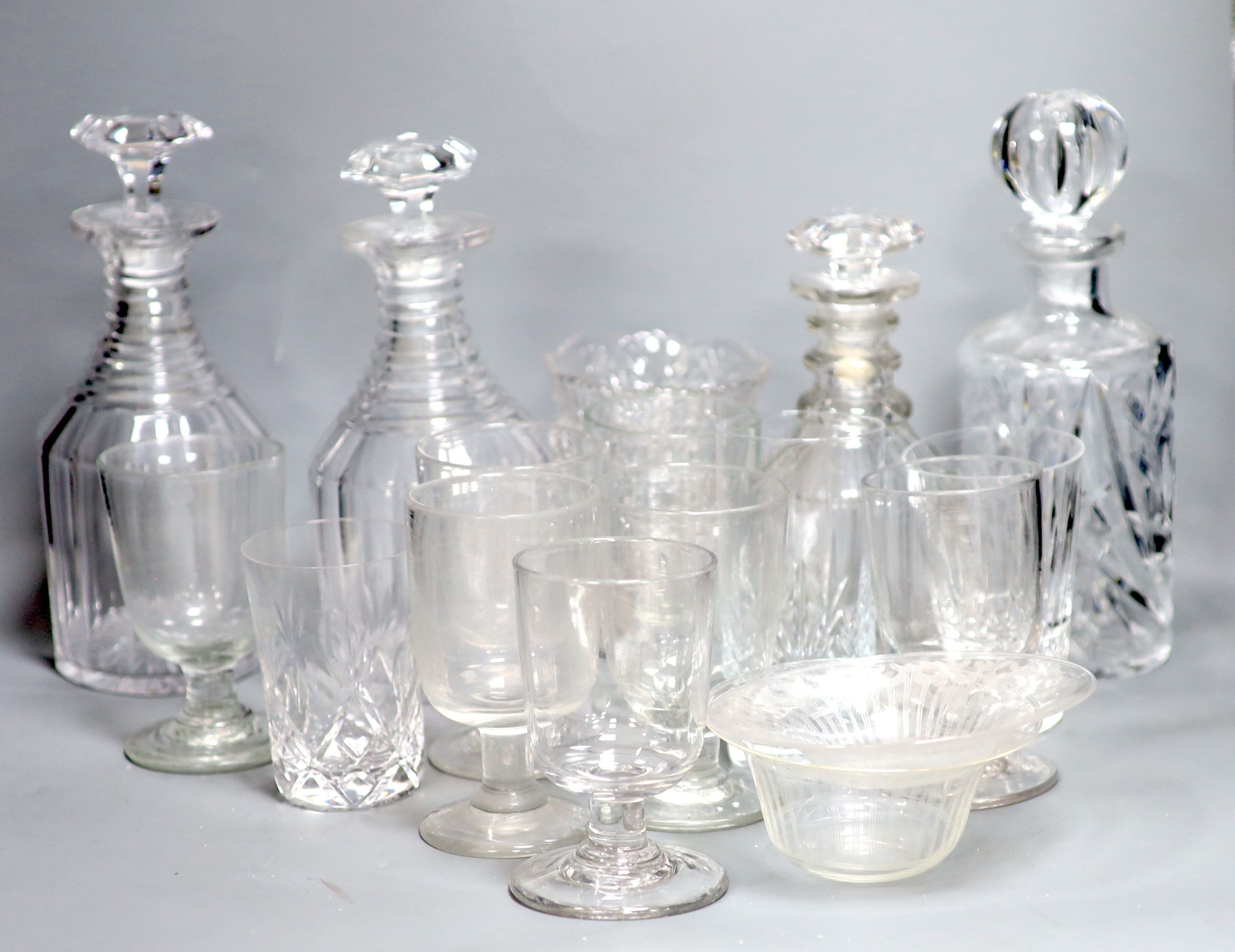 A quantity of glass including Regency decanters